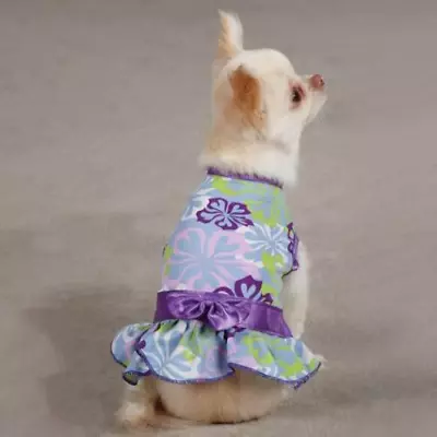 Zack & Zoey Hibiscus Print Dress Purple/Green Flower Dog Dress W/ Bow XXS Pet • $19.67