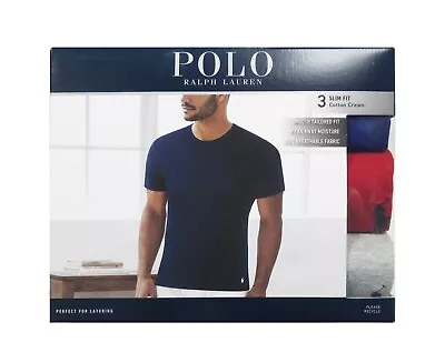 Polo Ralph Lauren Men's Blue-Red-Gray Slim Fit Crew-Neck 3 Pack T-Shirts • $38