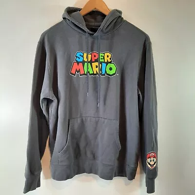 Super Mario Hoodie Mens Large Gray Pullover Sweatshirt Pocket Nintendo Hooded • $22.97