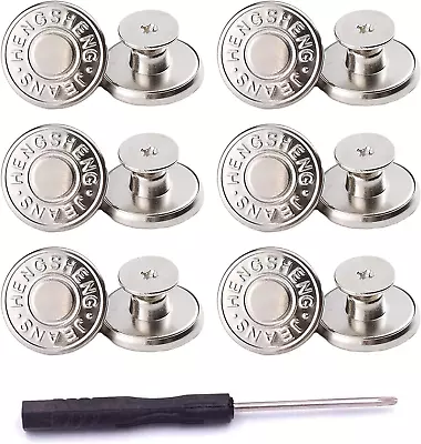 ICEYLI 12 Sets Silver Jeans Buttons Replacement 17mm No Sewing Metal Button Kit • $9.98
