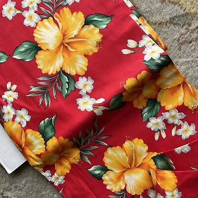 4yds Hawaiian Tropical Hibiscus Plumeria Trans-Pacific Fabric Cotton Vintage • $40