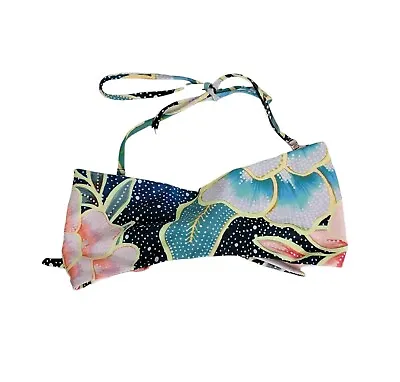Mara Hoffman Arcadia Indigo Floral Print Bandeau Halter Bikini Top • $35