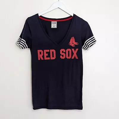 Victoria's Secret Pink Boston Red Sox Small Blue Short Sleeve V Neck T-shirt • $14.99