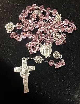 Holy Face Of Jesus 10 X 8mm Clear Pink Rondelle Beads Rosary- Veronica's Veil • $45