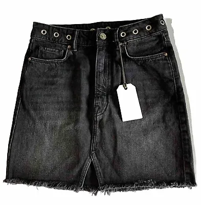 All Saints Lila Denim Grommet Eyelet Casual Mini Skirt Black Size 4 • $59.77
