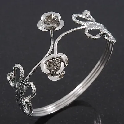 Rhodium Plated 'Rose' Armlet Upper Arm Bracelet - Adjustable • £13.50