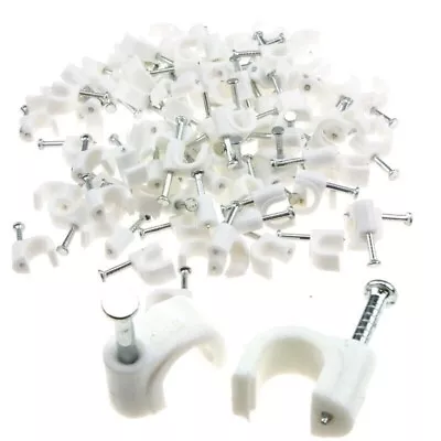 £1.99 • Buy Round White Cable Clips Tacks With Masonry Nail Flex Clips