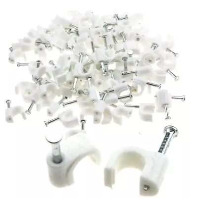 Round White Cable Clips Tacks With Masonry Nail Flex Clips • £1.49