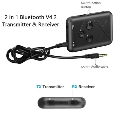 £6.89 • Buy Bluetooth Receiver Transmitter 2 In 1 Stereo APTX Wireless Aux Audio Car Adapter