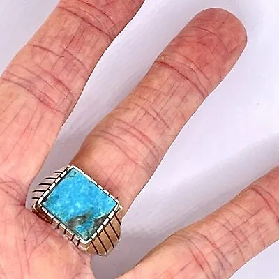 Navajo Turquoise Mens Ring Sz 13 Med Wd Rectangle Signed Ray Jack 12g Sterling • $94.94