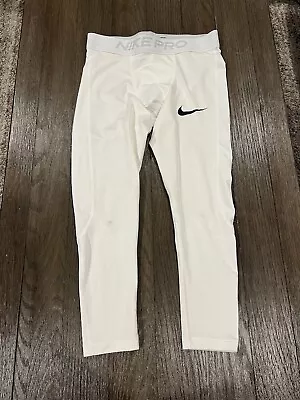 Mens Nike Pro 3/4 Spandex Tights Compression Pants White  Medium • $21