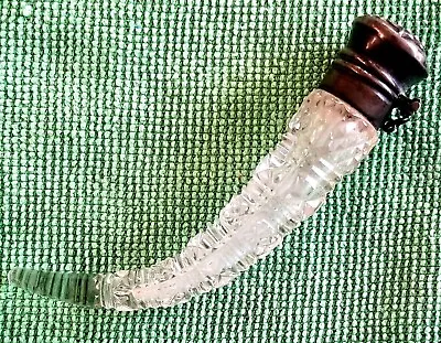 19th CENTURY VICTORIAN CUT GLASS HORN-SHAPED SCENT OR PERFUME BOTTLE VINAIGRETTE • $73.49