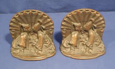 Vintage Antique Art Deco Bronze Metal Bookends Oriental Asian Chinese Couple  • $124.99