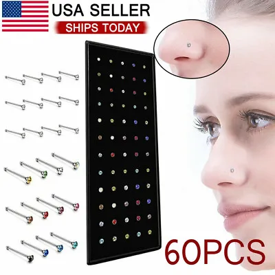 $7.48 • Buy 60PCS Stud Nose Rings Bone Stud Stainless Steel Color Pin Jewelry Piercing Body