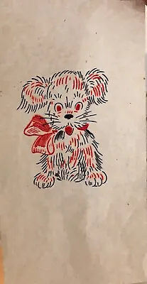 Original Vintage Cute Puppy Dog With Bow Mini Iron On Transfer • $1