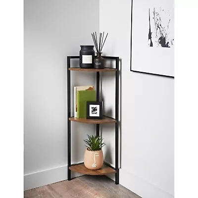 Rustic Oak Corner Shelf Stand 3 Tier Organizer Rack Storage Shelves Display Unit • £28.75