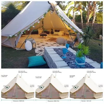 Bell Tent 4-Season 3m4m5m6m7m Sibley Tent Waterproof Cotton Canvas Glamping Yurt • $449.98