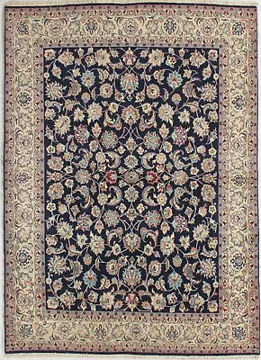 Navy Blue Ivory Mashadd Hand Knotted Wool Oriental Area Rug Carpet 6'6  X 8'10  • $2158.40