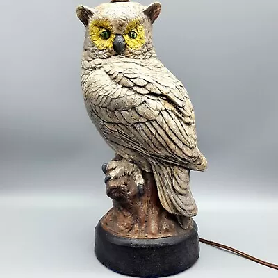 Owl Lamp 13  To Top Of Tufts Detailed Feathers Green Eyes VTG Heavy Ceramic? • $169