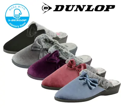 £7.99 • Buy Ladies Dunlop Spanish Style Mule Warm Faux Fur Trim Slip On Slippers Sizes 3-8 