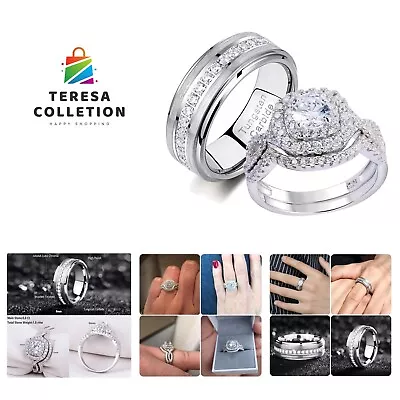 Newshe Wedding Ring Sets For Him And Her 925 Matching Promise Rings For Coupl... • $76.99