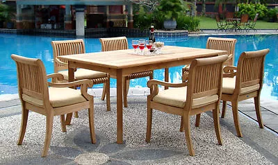 Giva 7-pc Outdoor Teak Dining Patio Set: 83  Rectangle Table 6 Arm Chairs • $2716