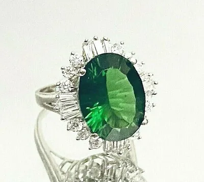 R1152S Mt St Helens Green Helenite W/cz Cocktail Sterlng Silver Ring • $110