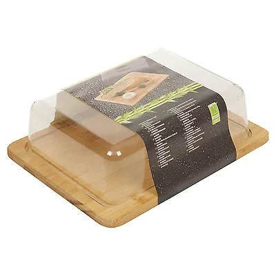 Bamboo Cheese Board & Acrylic Cover Serving Storage Platter Tray Wooden Server D • £5.99