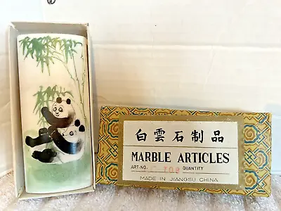 Vintage Hand Painted Marble Panda Bears Paper Weight Marble Block W/Box {D} • $10.20