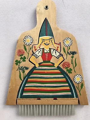$32 • Buy Vintage Wooden Crumb Sweeper-Brush, Catcher-Collectible-Swiss Girl Puzzle Form