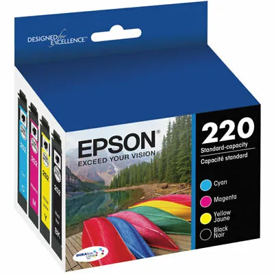 Genuine Epson 220 Standard Capacity 4 Ink Cartridges Black & Color NEW EXP 11/25 • $24.99