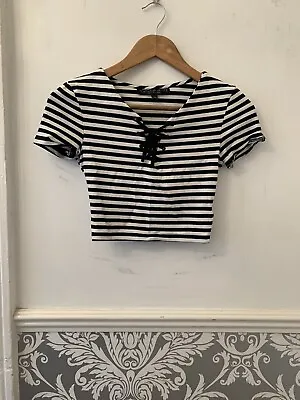£5 • Buy Topshop Petite Size 6 Striped Tie Front Cropped Tee Tshirt Top