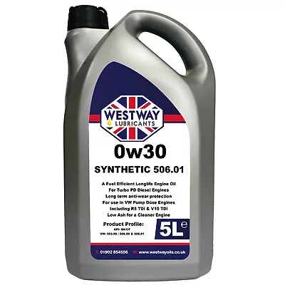 VW 0W30 506.01 Fully Synthetic Engine Oil 5 Litres 5L • £35.99