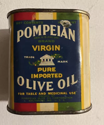 Vintage Full Pompeian Olive Oil Tin Litho Can Country Store Baltimore Dents • $39.99