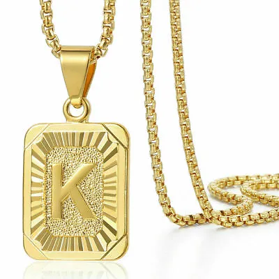 Yellow Gold Plated Stainless Steel Initial Letter A-Z Pendant Necklace Box Chain • $8.49