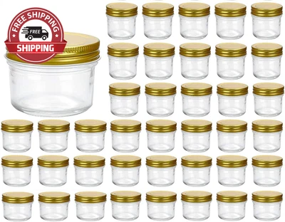 $44.77 • Buy 4 Oz Clear Glass Jars With Lids(Golden),Small Spice Jars For Herb,Jelly,Jams,Wid