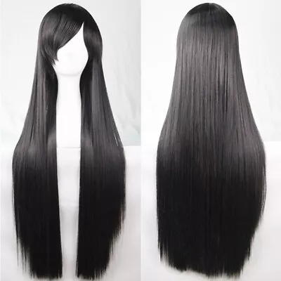 Black Long Straight Wig Hair 100% Density For Lolita Anime Cos-play Party Women • $9.89