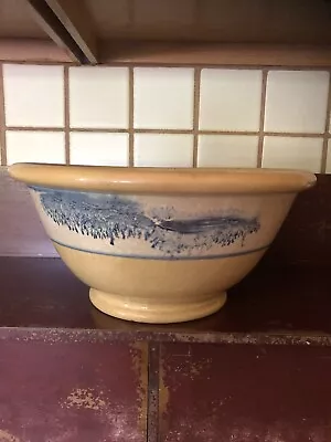 Rare Antique Early Mochaware Yellow Ware Seaweed Blue Banded Bowl  • $250