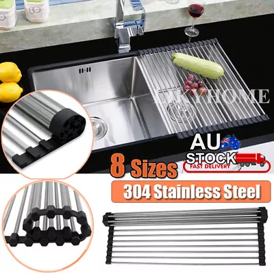 Drainer Rack 304 Stainless Steel Foldable Sink Kitchen Dish Draining Over RollUp • $28.90