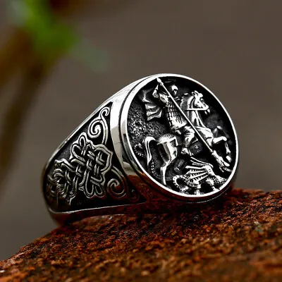 Vintage Cavalry Byzantine Knight Ring Stainless Steel Celtic Knot Warrior Ring • $12.98