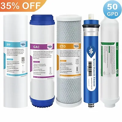 5 Stage Reverse Osmosis System Water Filter With 50GPD RO Membrane 5-Pack Set US • $29.99