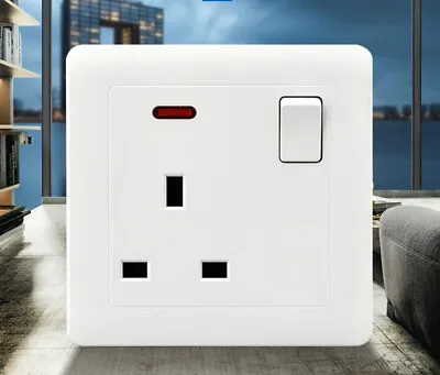 13A Switched Plug Socket Single Gang 1 Gang White Plastic UK Wall Socket 13 Amp • £3.99