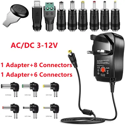 Universal 3-12V Adjustable Voltage Adaptor Charger USB AC/DC Power Supply Adapte • £10.55