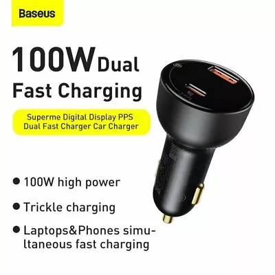 Baseus 5A 100W/30W Quick Charge QC 4.0 QC3.0 Dual USB USB A Type C Car Charger • $29.88