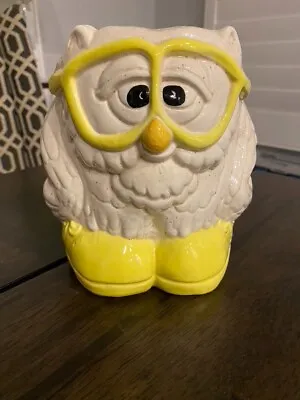 Vintage White Owl Planter With Yellow Glasses And Shoes. Chip On Back Rim. • $9.77