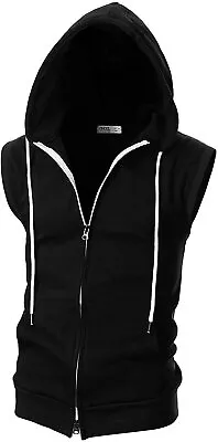 Ohoo Mens Slim Fit Sleeveless Lightweight Zip Up Hooded Sweatshirt Vest Hoodie • $66.25