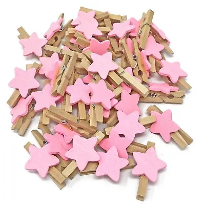 Mini 30mm Wooden Clothes Pegs With 15mm Stars For Craft ShabbyChic Embellishment • £15.39