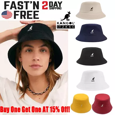 New Casual Kangol Washed Bucket Hat Men Women Cotton Flat Top Hats Headwear  • $12.99