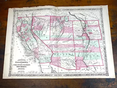 1864 CALIFORNIA AZ NV UT CO NM Map Colored Historical Civil War Era 26x18  • $87.82