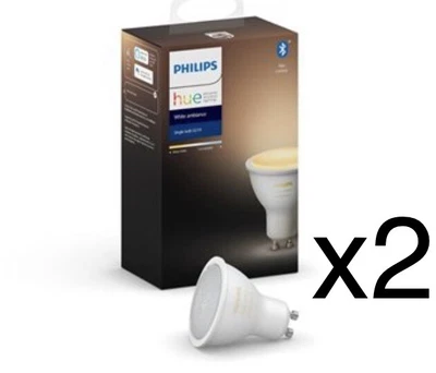 $207 • Buy 2x Philips Hue Bluetooth/Wi-Fi White Ambiance GU10 Smart LED 5W Globe/Light Bulb